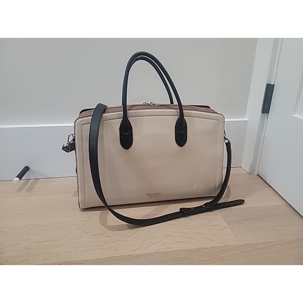 Kate Spade Knott Large Cream Tan Leather Laptop Work Commuter Bag Travel School - Picture 2 of 14